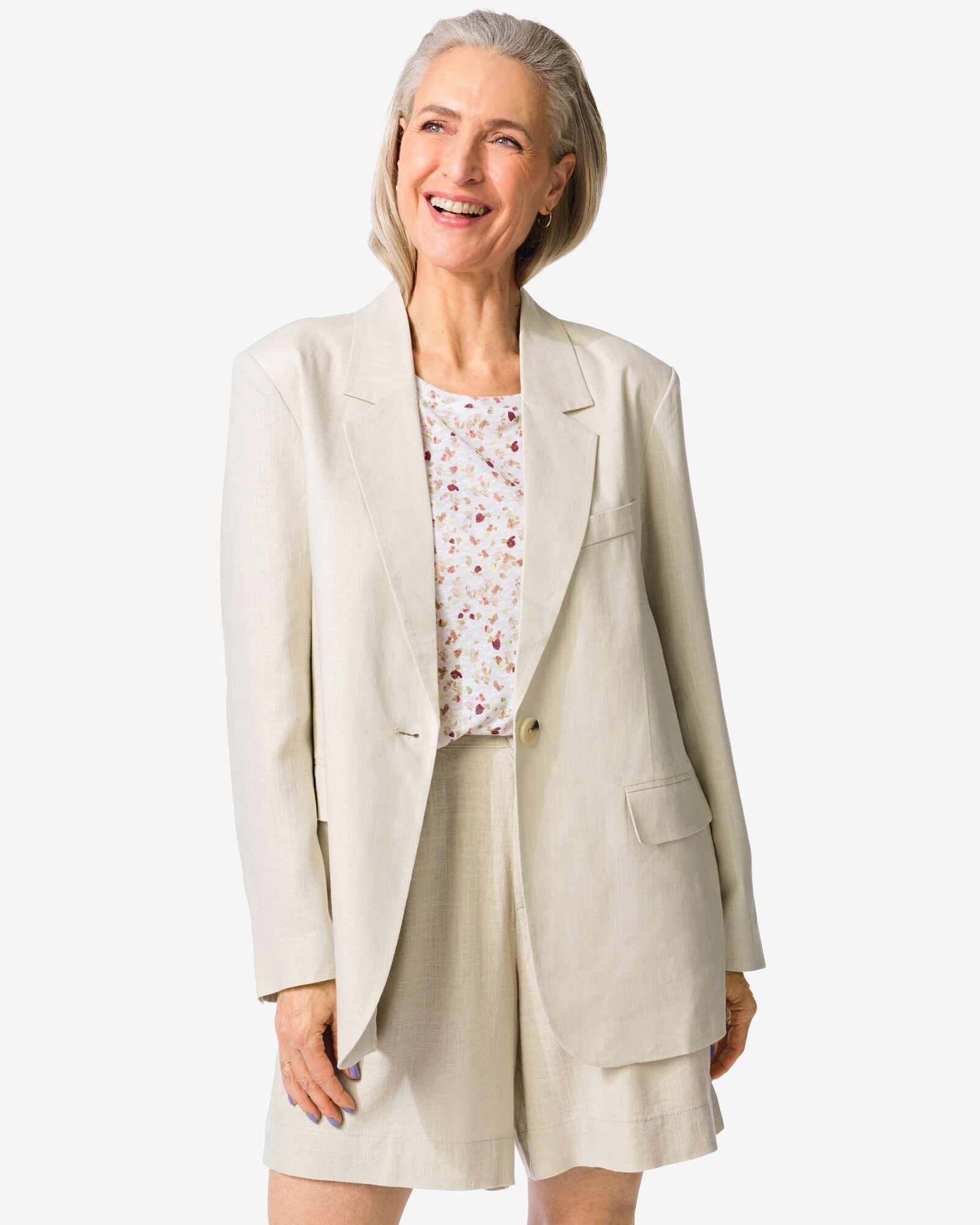 damesblazer Isla met linnen zand zand - 36219560SAND - HEMA