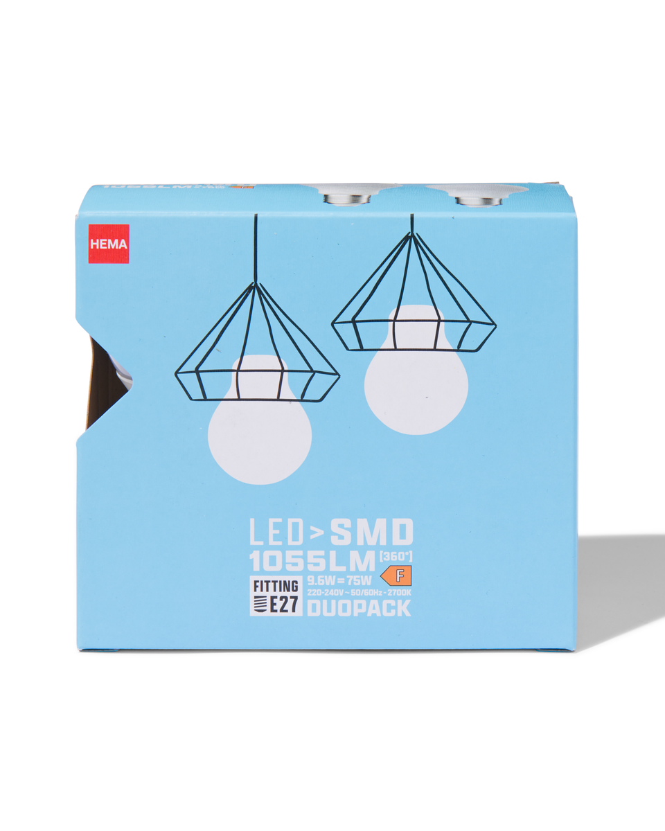 2 ampoules poire led smd E27 9,6W 1055lm - 20070029 - HEMA