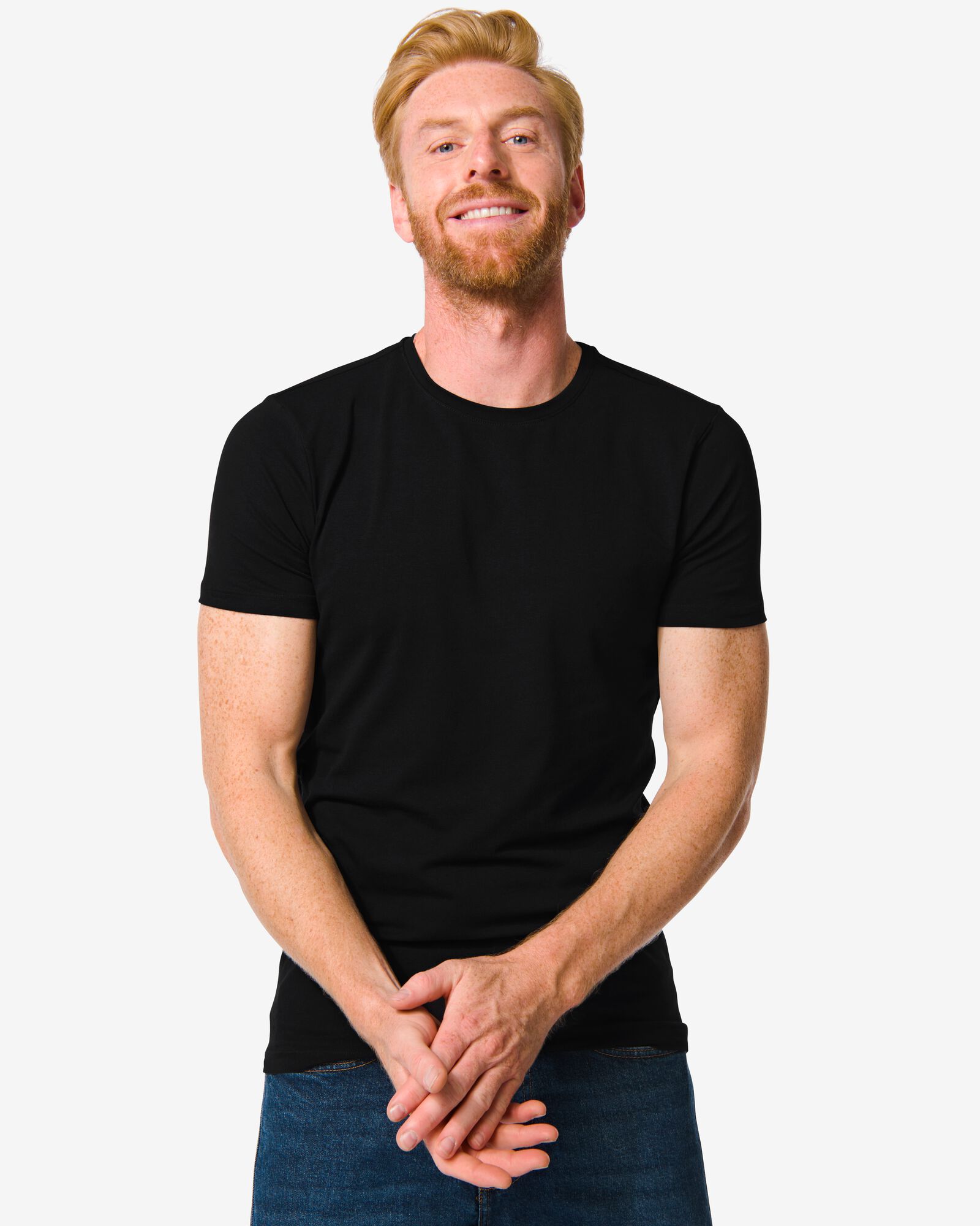 Herren-T-Shirt, Slim Fit, Rundhalsausschnitt schwarz - 1000009942 - HEMA