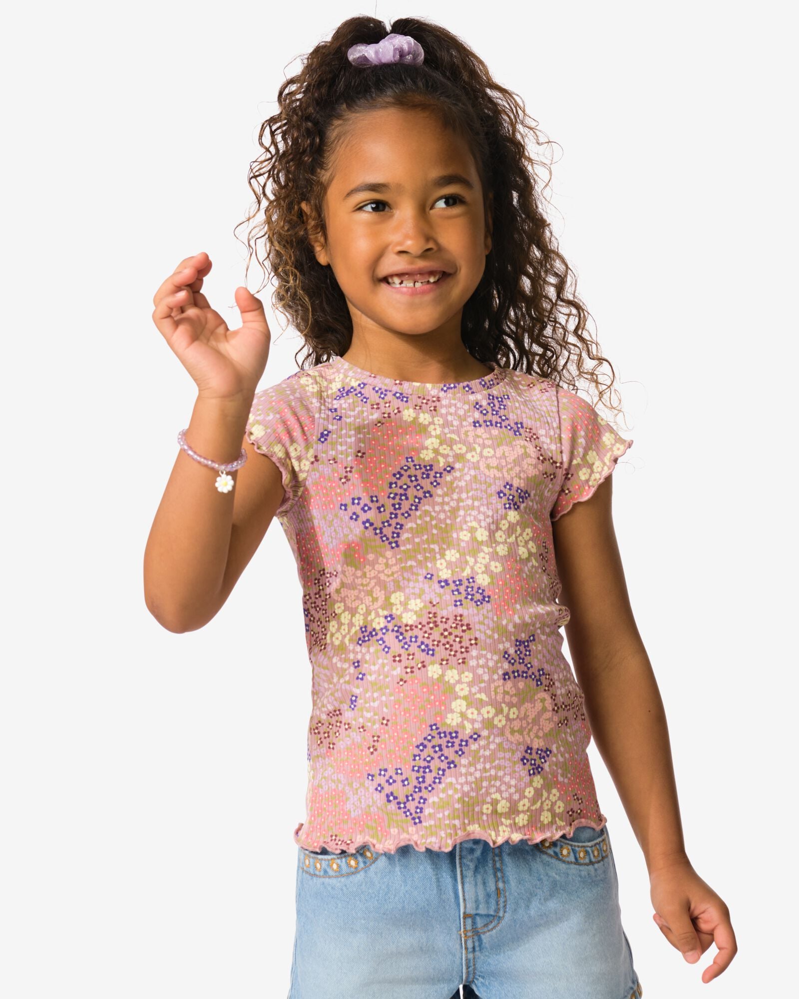 t-shirt enfant jersey fleurs vieux rose vieux rose - 30866407OLDPINK - HEMA