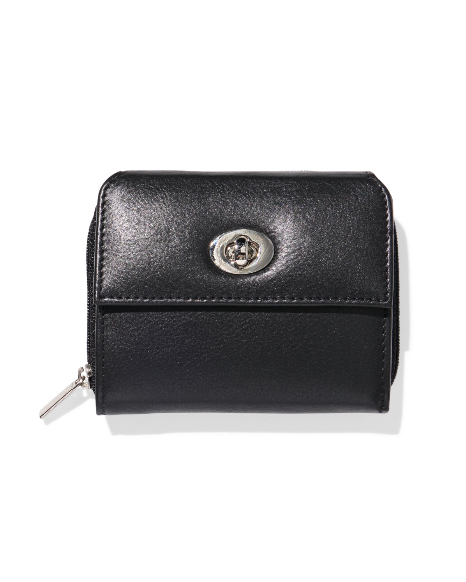 ritsportemonnee met flap leer zwart - 18150064 - HEMA