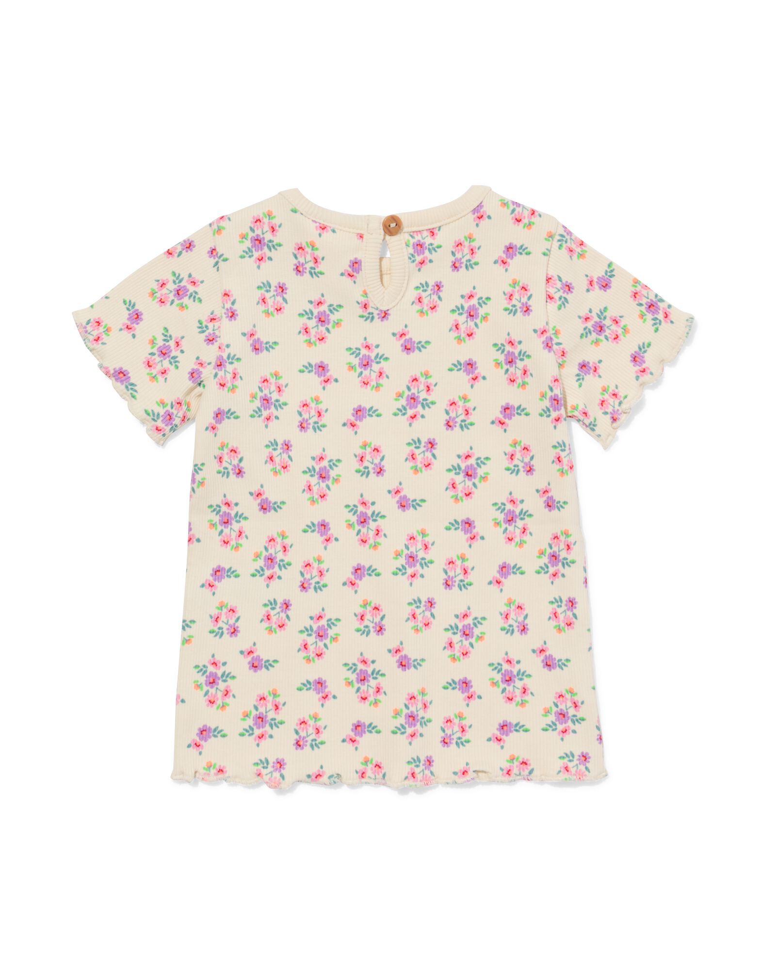 baby T-shirt rib bloemen ecru - 33019570ECRU - HEMA