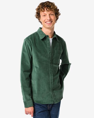 herenoverhemd Amir corduroy middengroen middengroen - 2170740MIDGREEN - HEMA