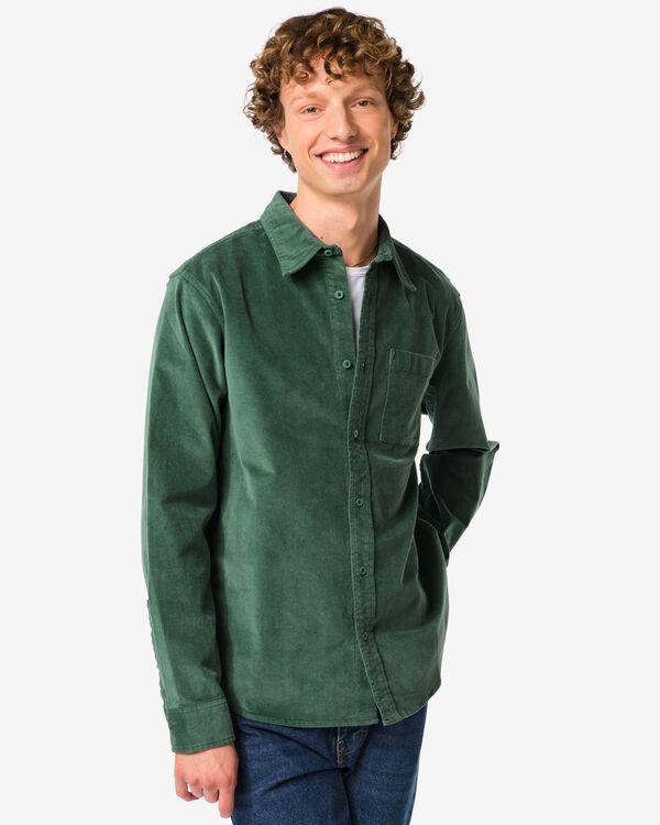 chemise homme Amir velours c&ocirc;tel&eacute; vert moyen vert moyen - 2170740MIDGREEN - HEMA