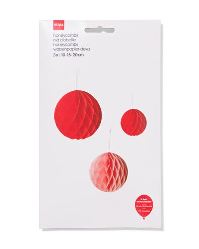 3 d&eacute;corations en papier alv&eacute;ol&eacute; ballon rouge rose - 14230225 - HEMA