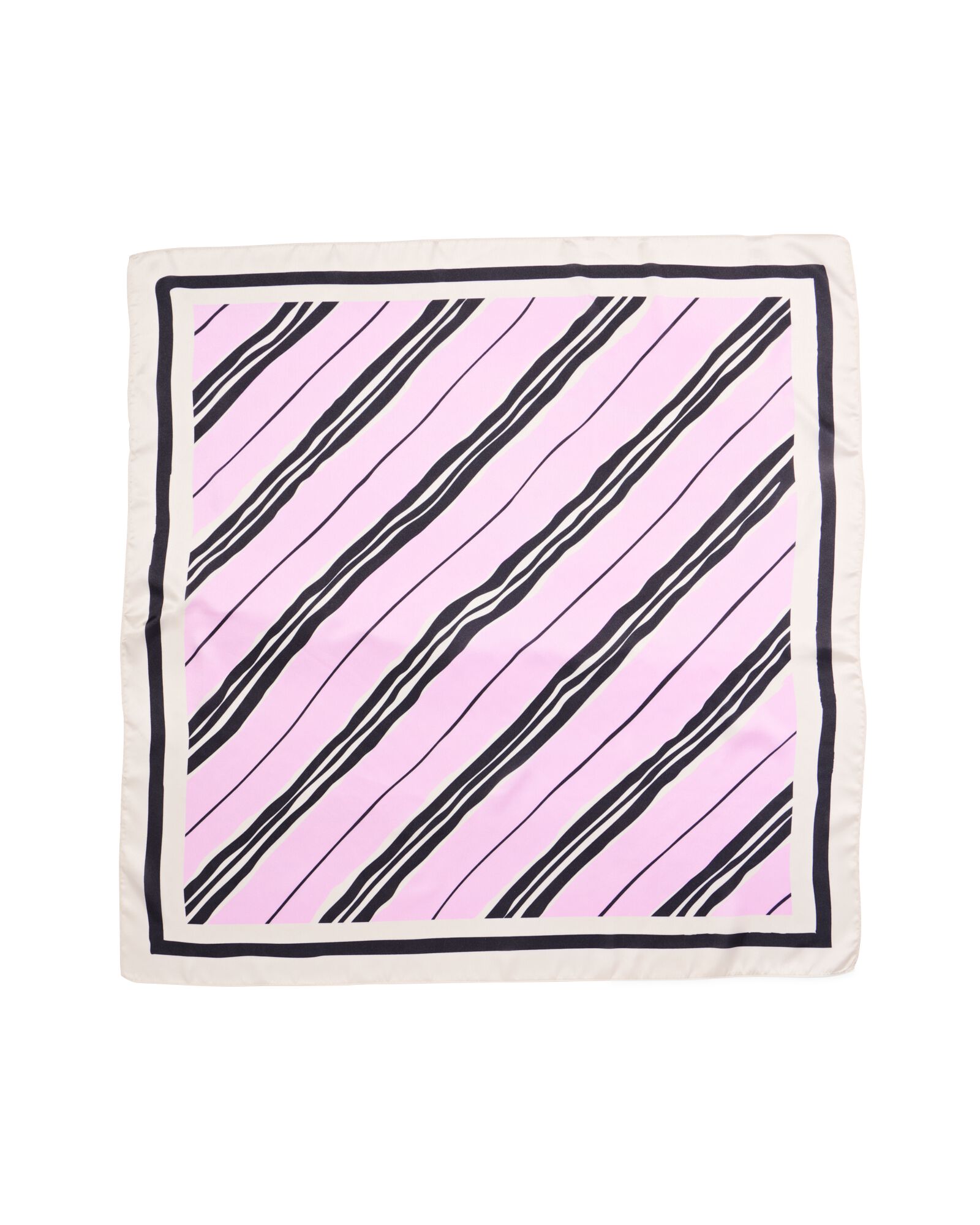 damesjaal 80x80cm satijn strepen zwart-roze - 1760183 - HEMA