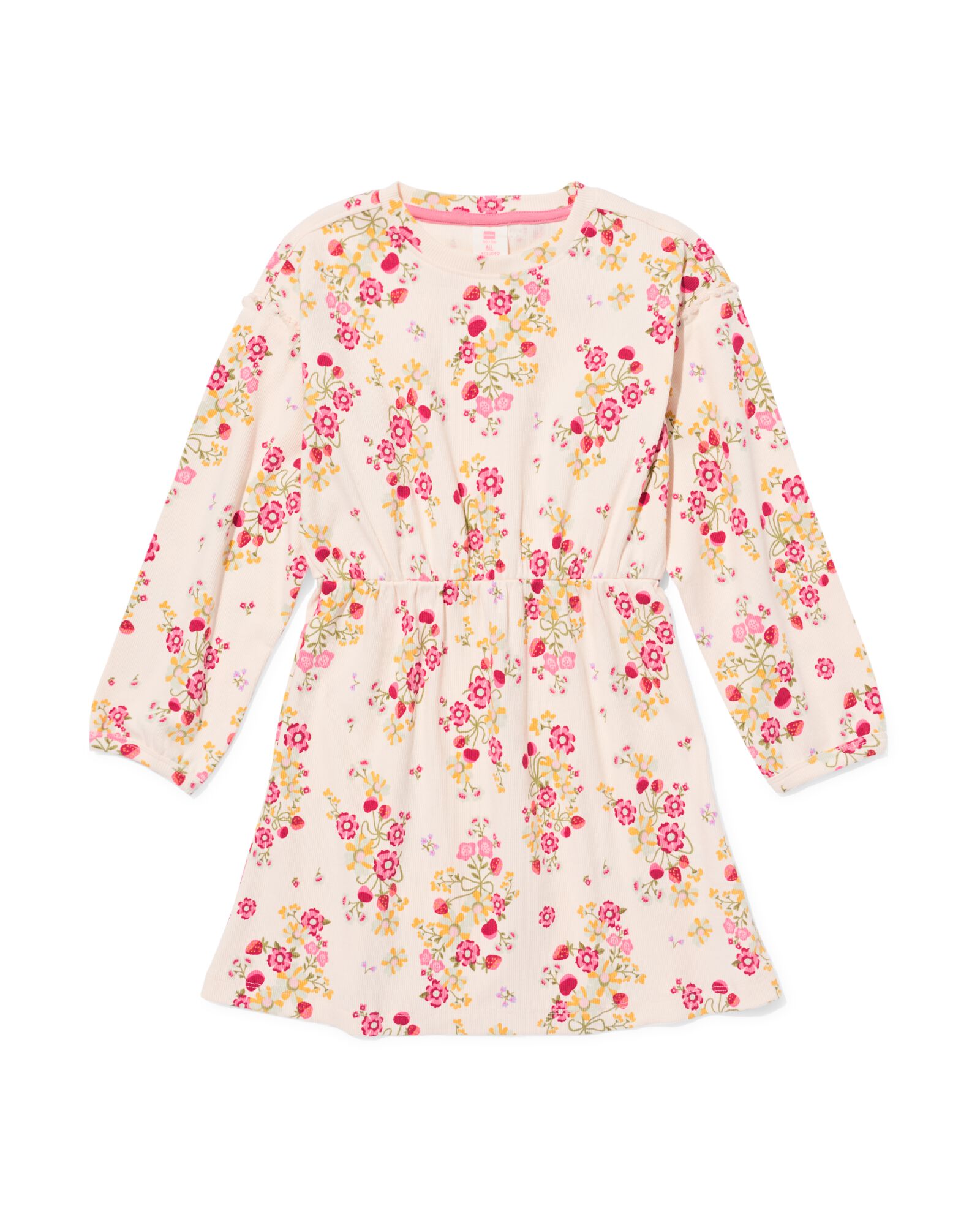 kinderjurk rib bloemen ecru ecru - 30828700ECRU - HEMA