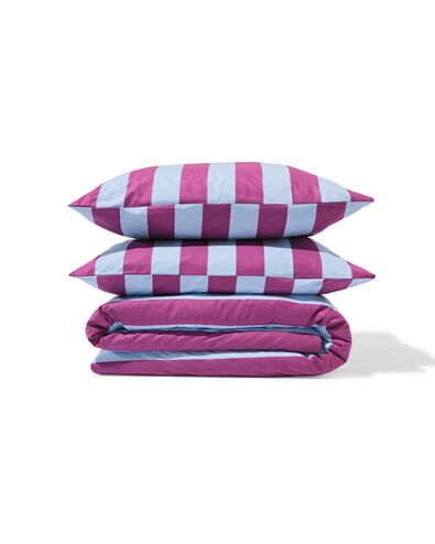 housse de couette 200x200/220cm coton doux ray&eacute; bleu-violet - 5720199 - HEMA