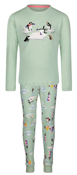 pyjama enfant coton/stretch pingouin avec t-shirt de nuit pour poupée vert clair vert clair - 1000028386 - HEMA
