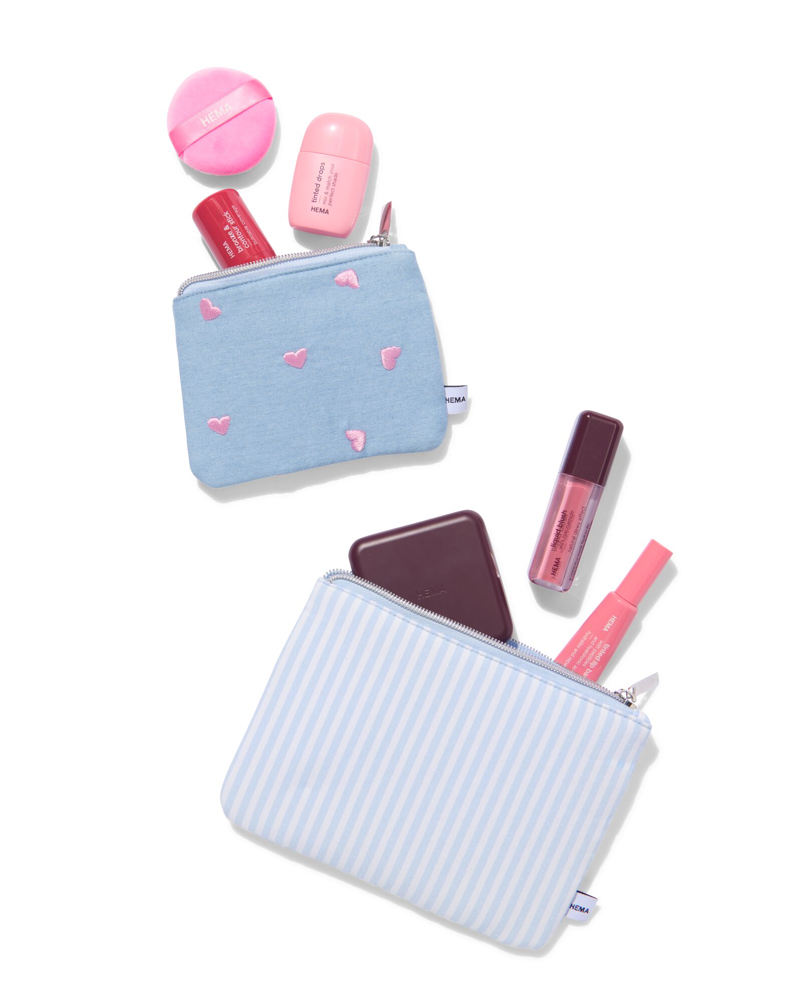 trousse de toilette c&oelig;urs et rayures - 2 pi&egrave;ces - 61104423 - HEMA