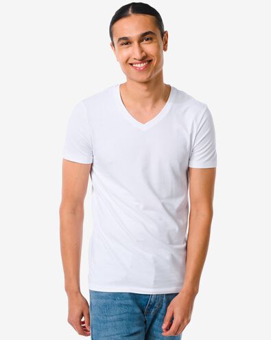 Herren-T-Shirt, Slim Fit, V-Ausschnitt, Bambus weiß S - 34282520 - HEMA