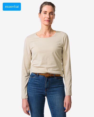 t-shirt femme slim fit col en o sable sable - 36310360SAND - HEMA