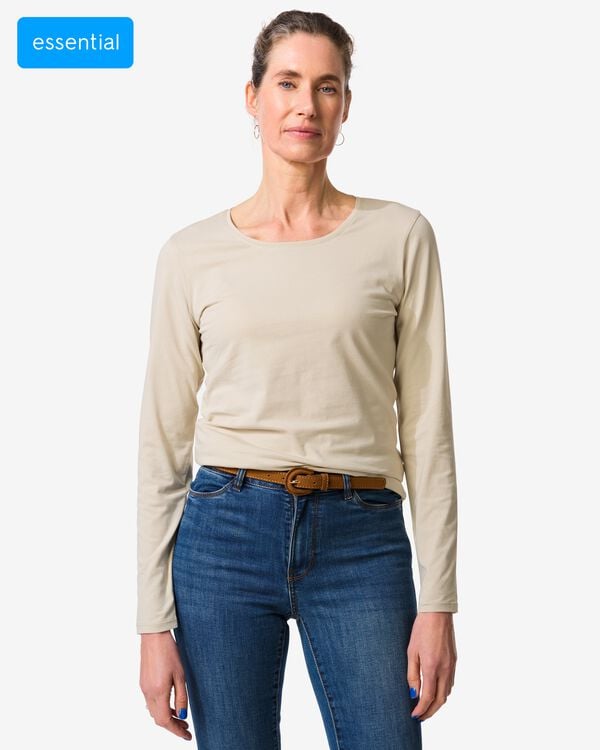 t-shirt femme slim fit col en o sable sable - 36310360SAND - HEMA