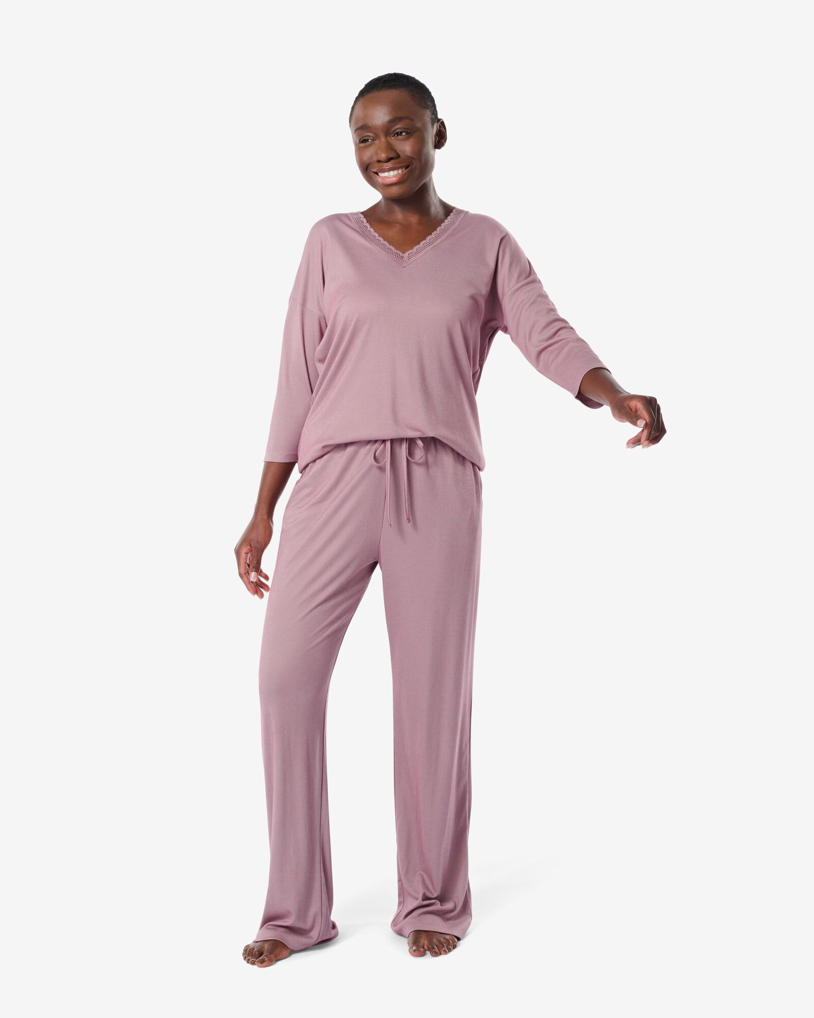 pantalon de pyjama femme avec viscose mauve - HEMA