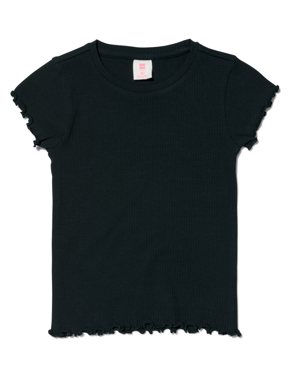 kinder t-shirt met ribbels zwart zwart - 1000030010 - HEMA