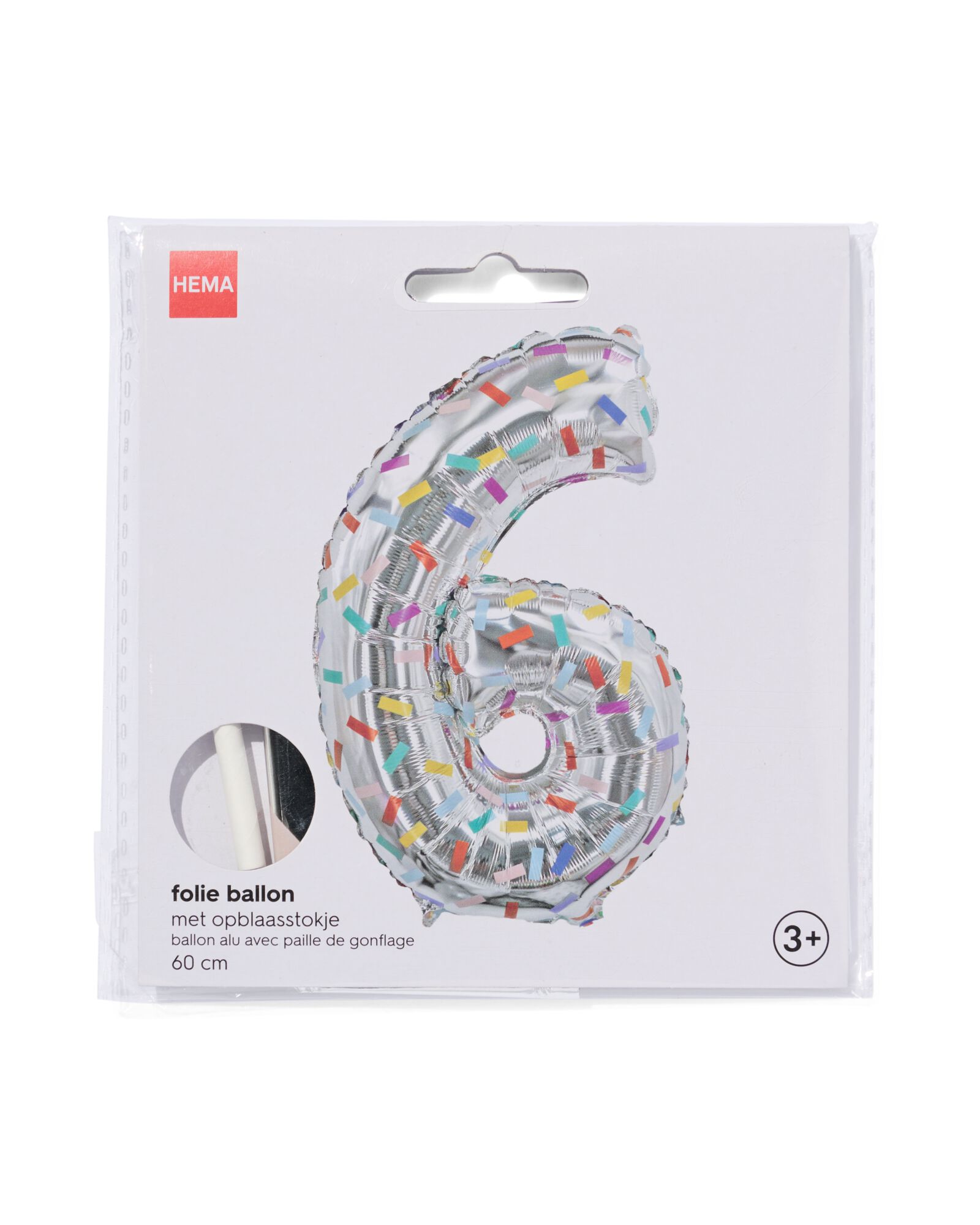 ballon alu chiffre 6 confetti XL argent&eacute; 6 - 14250033 - HEMA