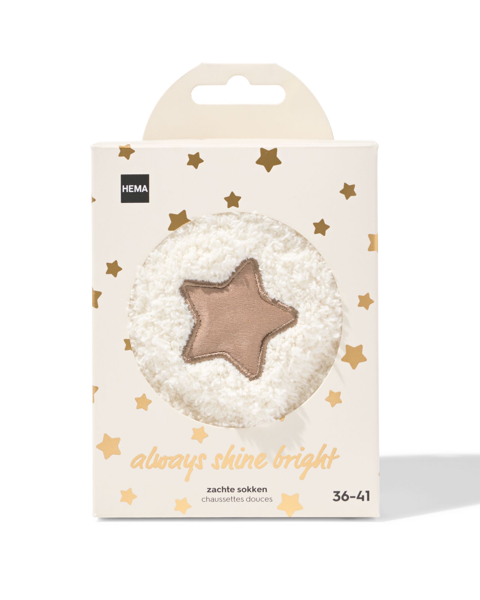 chaussettes d'int&eacute;rieur taille 36-41 peluche &eacute;toile cr&egrave;me - 61100309 - HEMA