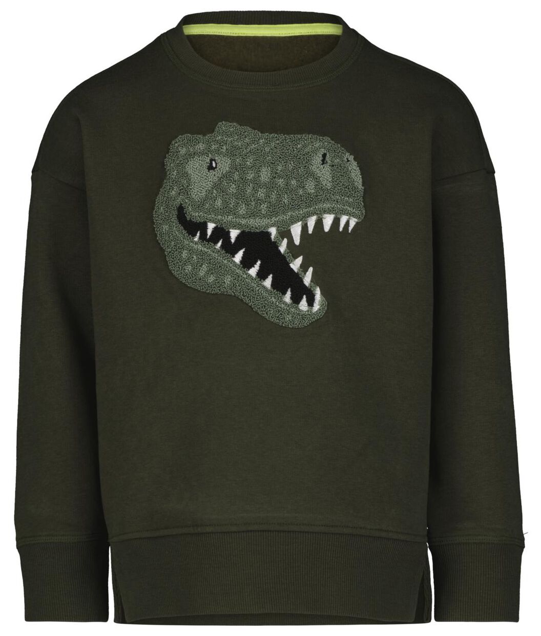 Snel iets hoofd children's sweater dinosaur army green - HEMA