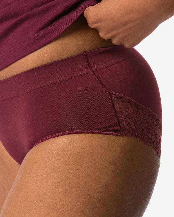 slip hipster femme sans coutures microfibre avec dentelle bordeaux bordeaux - 19611534BURGUNDYRED - HEMA