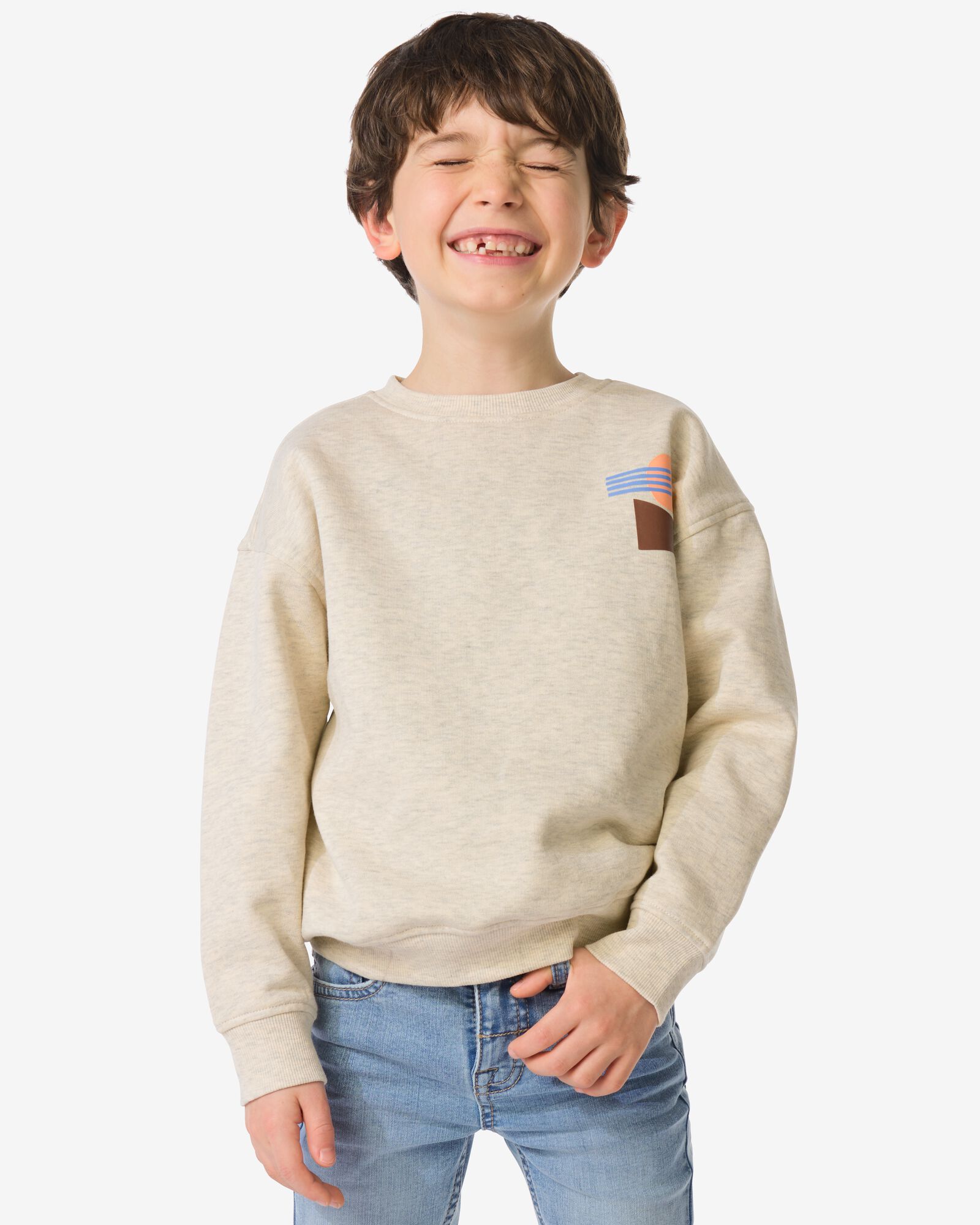 pull enfant imprim&eacute; graphique gris chin&eacute; - 30712220GREYMELANGE - HEMA