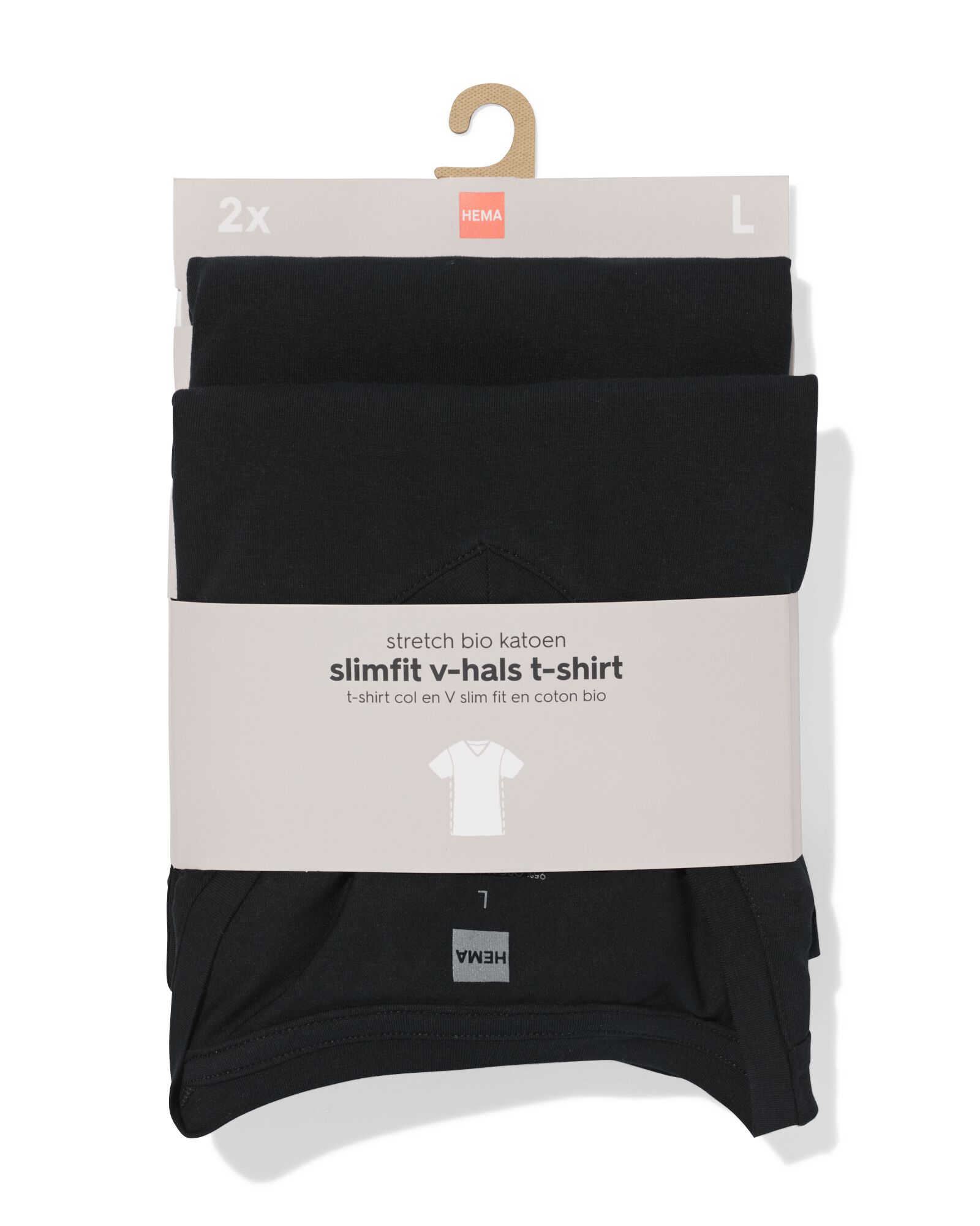 heren T-shirts slimfit v-hals - 2 stuks zwart zwart - 34290630BLACK - HEMA