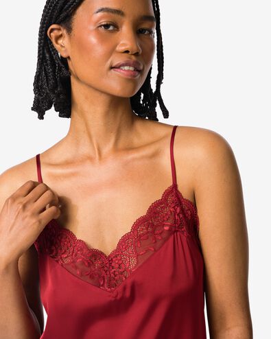 chemise de nuit femme en satin avec dentelle rouge - 23404614RED - HEMA