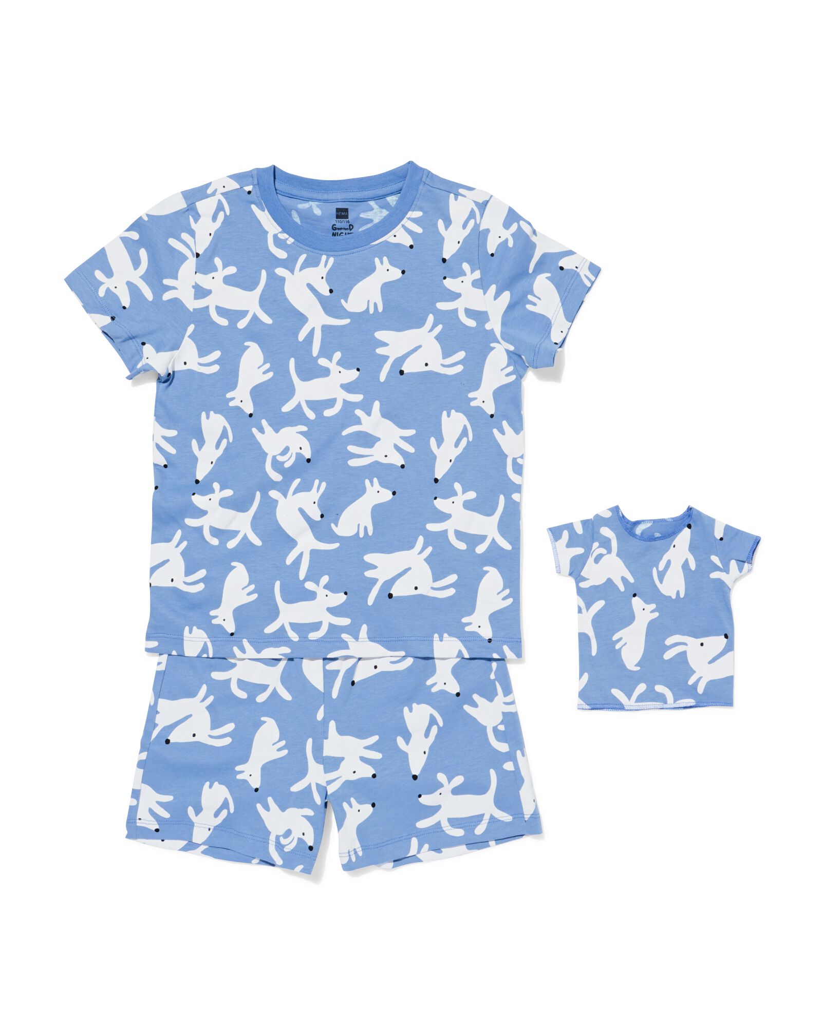 Kinder-Kurzpyjama Hunde mit Puppenpyjama blau blau - 23001060BLUE - HEMA