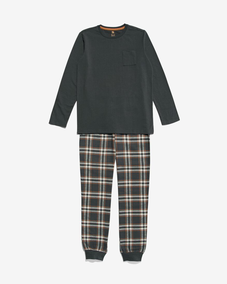 pyjama enfant flanelle/jersey à carreaux gris foncé gris foncé - 23050780DARKGREY - HEMA