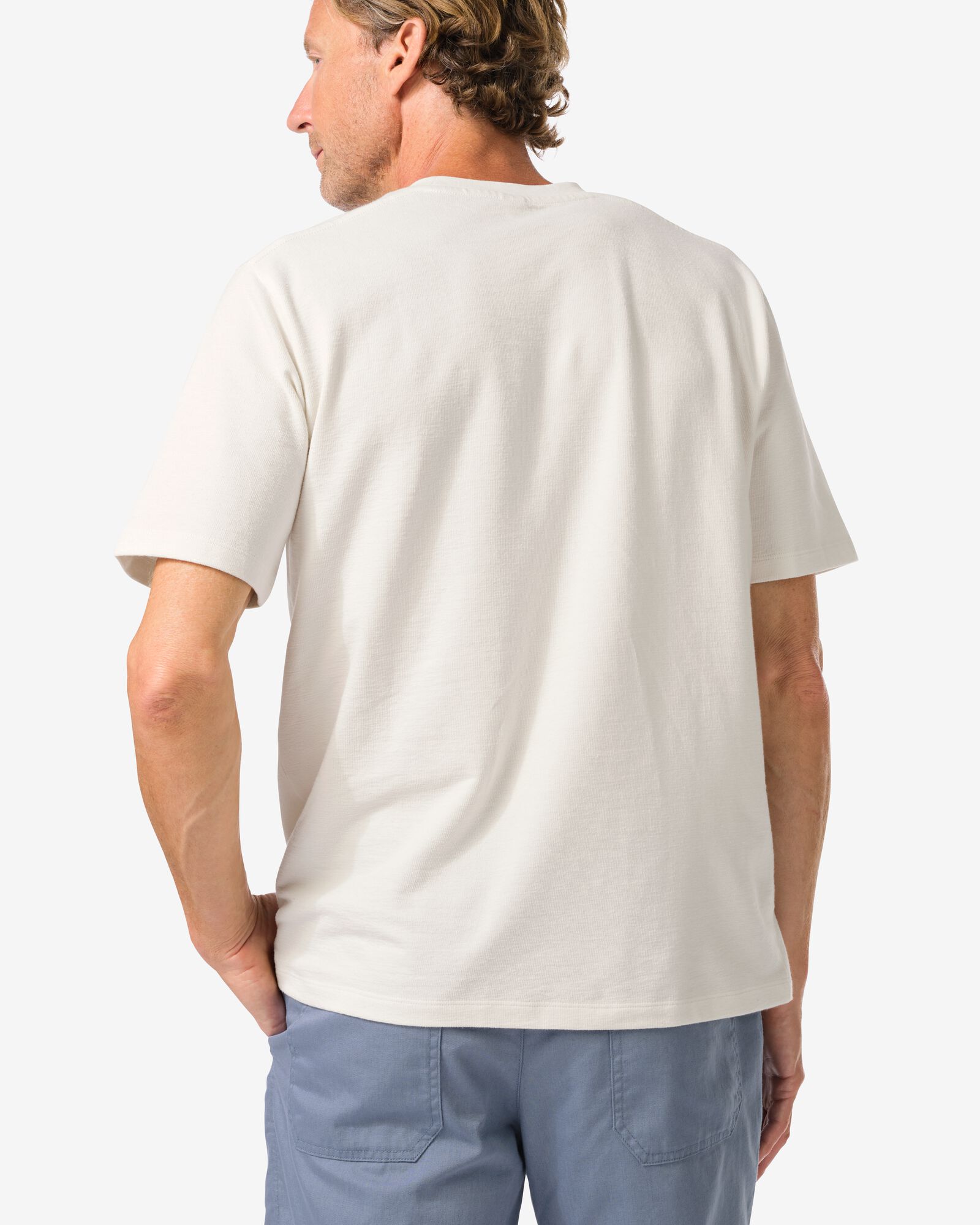 heren T-shirt relaxed fit structuur gebroken wit gebroken wit - 2129900OFFWHITE - HEMA