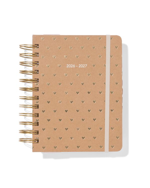 agenda scolaire 2026-2027 15,4x18,6x3,5cm kraft petits c&oelig;urs - 14505654 - HEMA