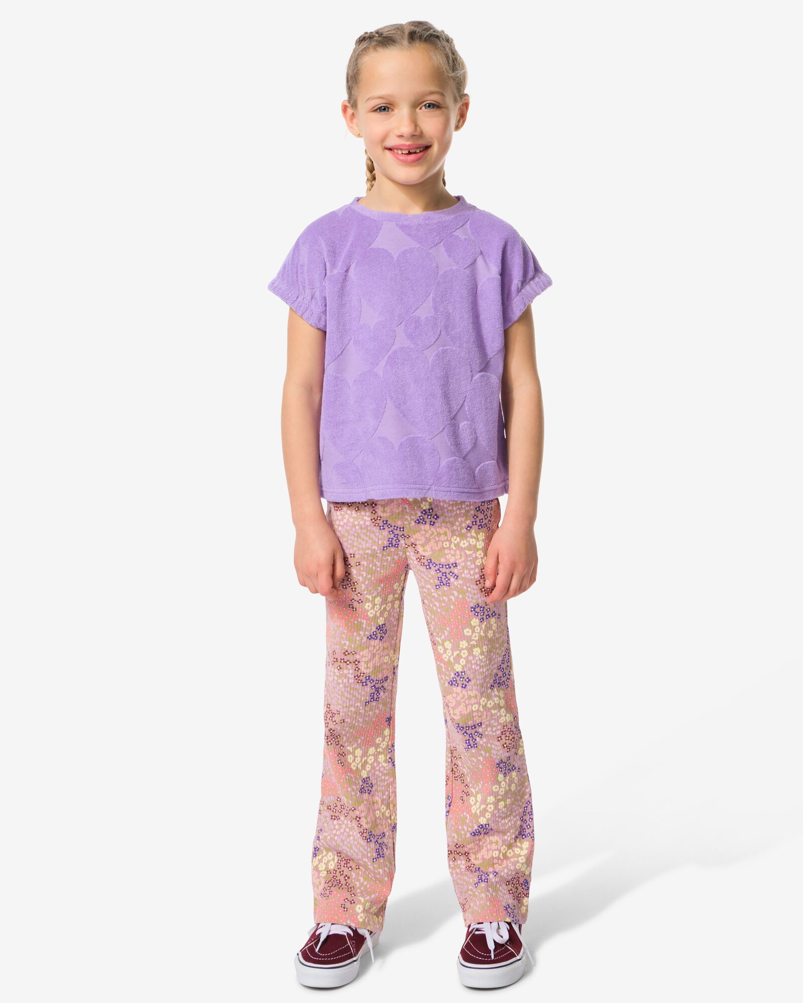 Kinderleggings, Flared Fit, gerippt, gebl&uuml;mt &ndash; 2 St&uuml;ck violett violett - 30848914PURPLE - HEMA