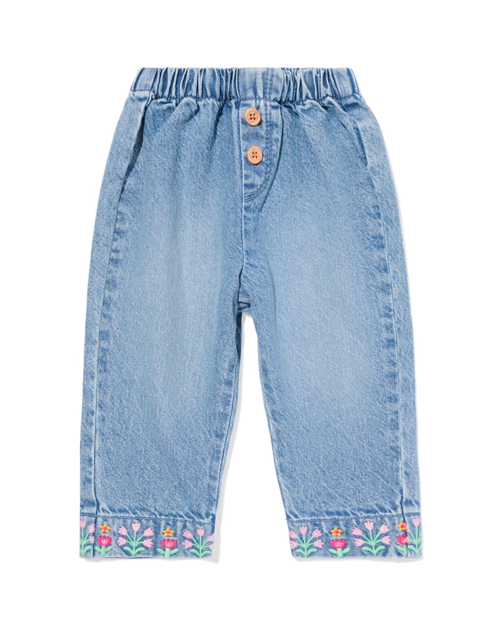 babybroek loose fit bloemen denim - 33058870DENIM - HEMA