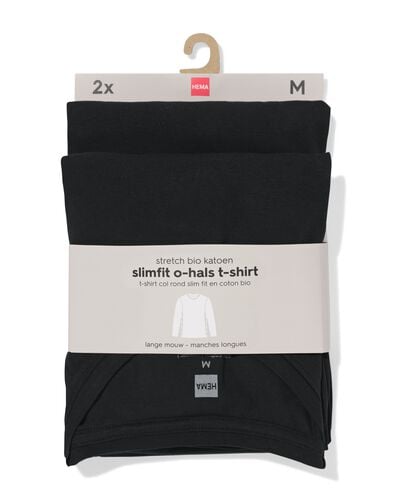 heren T-shirts lange mouw slimfit o-hals - 2 stuks zwart zwart - 34290690BLACK - HEMA