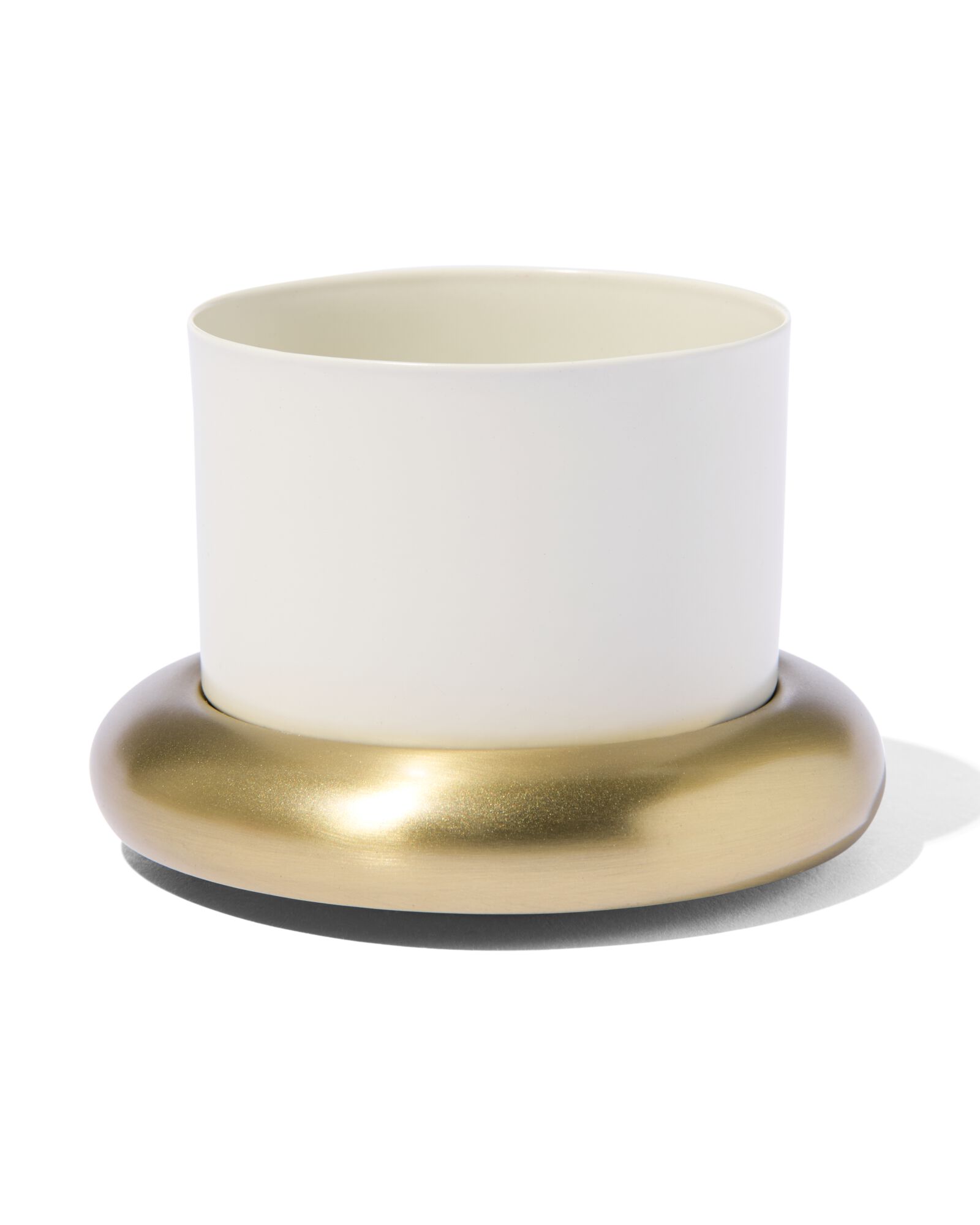 Blumentopf aus Metall, &Oslash;10x6,5 cm, mit Untersetzer, Wei&szlig;-Gold - 13324099 - HEMA