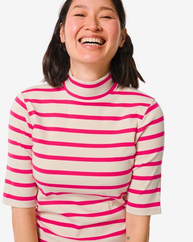 t-shirt femme Clara côtelé rose foncé M - 36255052 - HEMA
