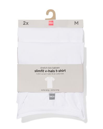 heren T-shirts slimfit v-hals extra lang - 2 stuks wit wit - 34290640WHITE - HEMA