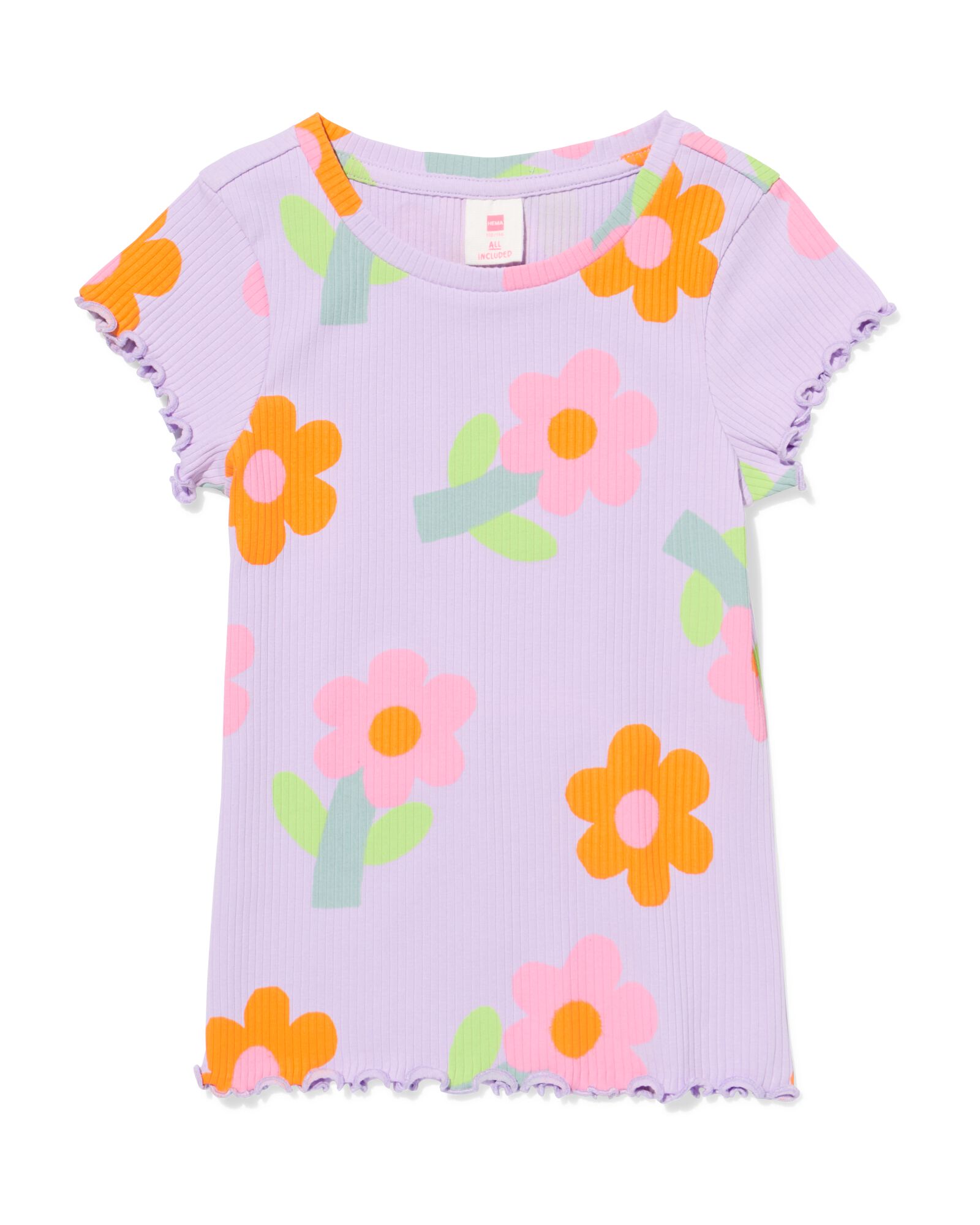 Kinder-T-Shirt gerippt mit Blumen violett - 30857145PURPLE - HEMA