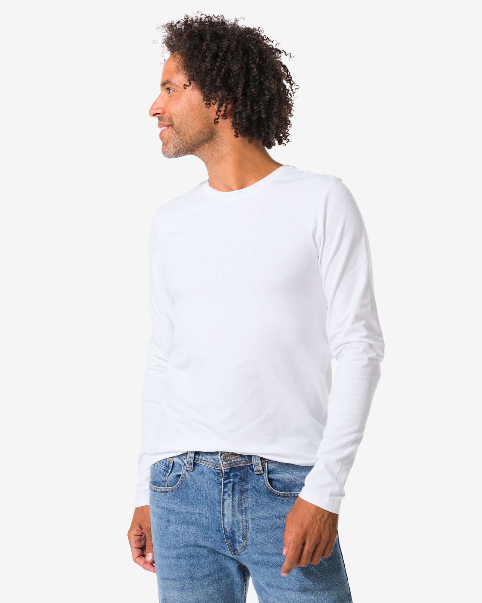 heren T-shirts lange mouw slimfit o-hals - 2 stuks wit wit - 34290680WHITE - HEMA