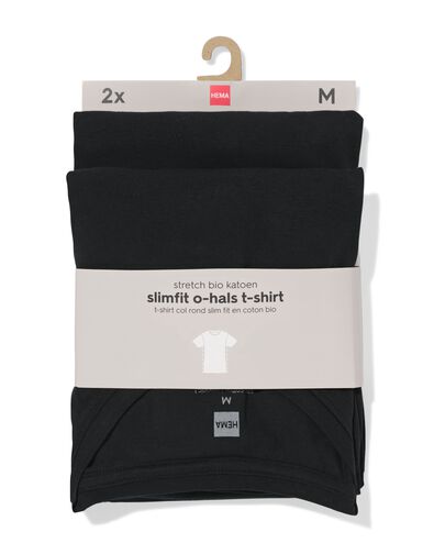 heren T-shirts slimfit o-hals - 2 stuks zwart zwart - 34290570BLACK - HEMA