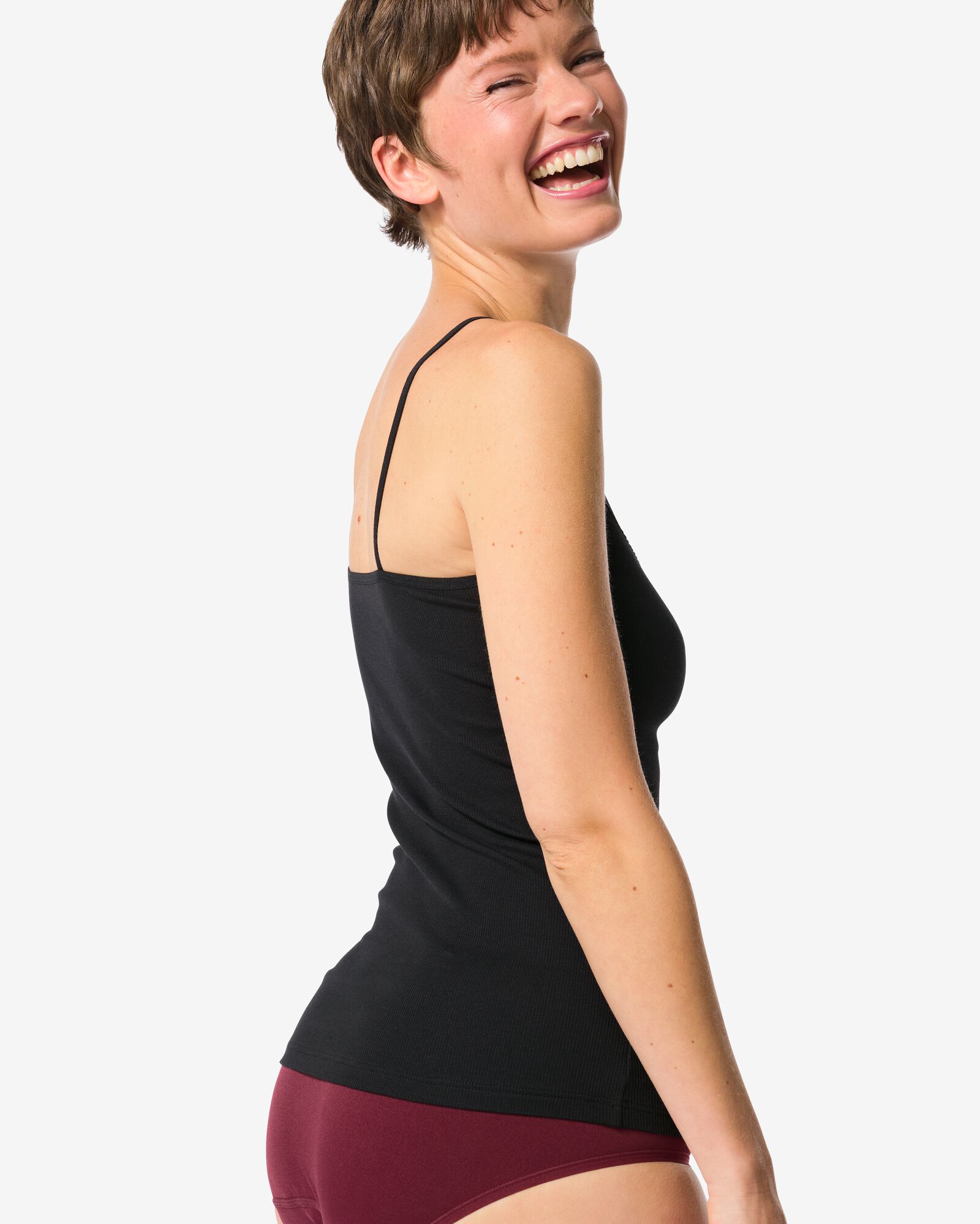 Damenhemd, Spaghettitr&auml;ger, mit Spitze schwarz - 19691224BLACK - HEMA