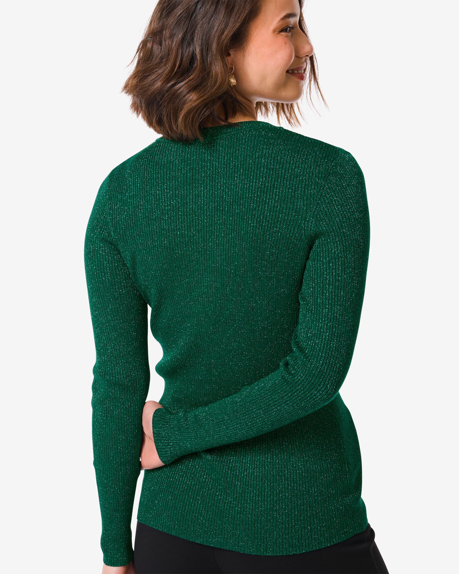 Damen-Pullover Louisa, gerippt, Glitter dunkelgrün S - 36244541 - HEMA