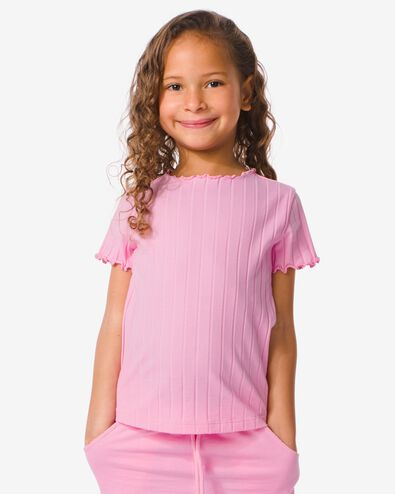 Kinder-T-Shirt, gerippt rosa 110/116 - 30834056 - HEMA