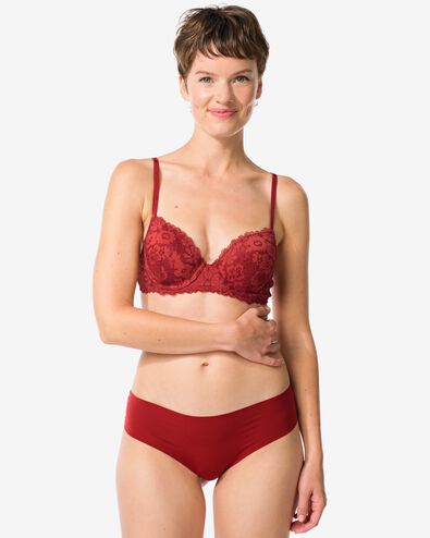 slip br&eacute;silien femme microfibre avec dentelle rouge fonc&eacute; - 19601504DARKRED - HEMA