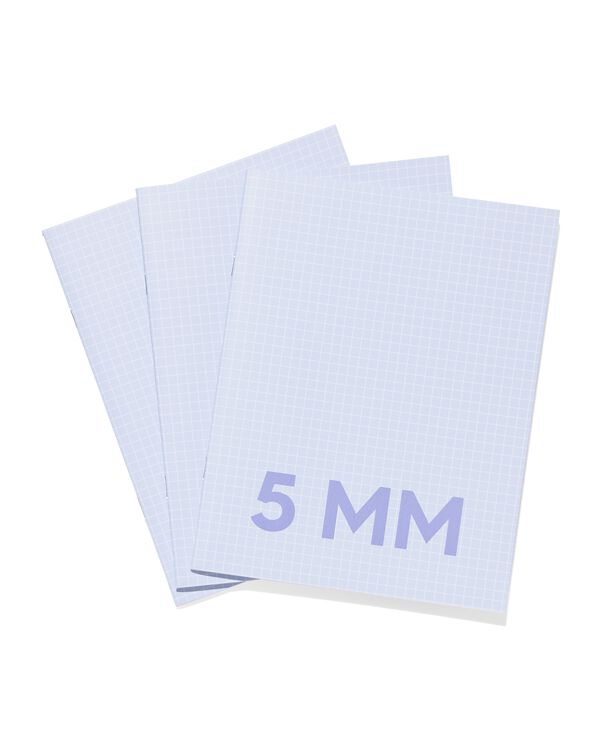 3 cahiers bleus format A5 - à carreaux 5mm - 14120220 - HEMA