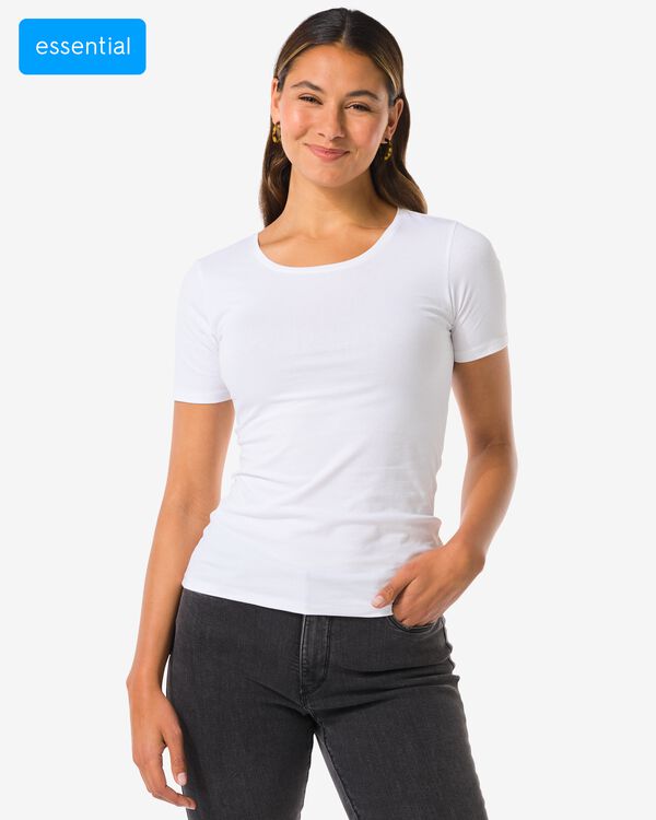 dames T-shirt slim fit o-hals wit wit - 36301210WHITE - HEMA