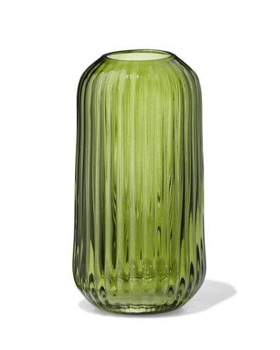 Vase f&uuml;r Duftst&auml;bchen, ⌀ 5,5 x 11 cm, Glas, gerippt, dunkelgr&uuml;n - 13507539 - HEMA