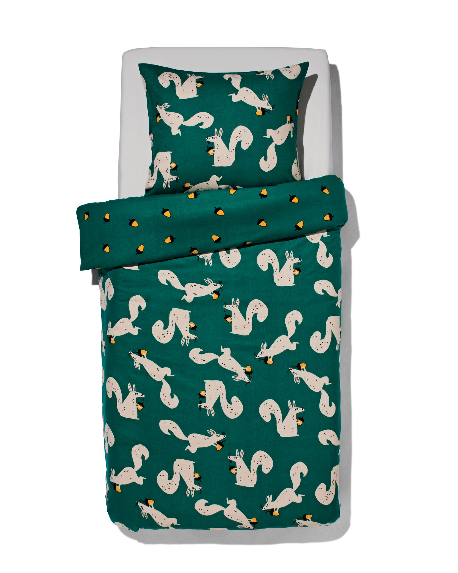 housse de couette enfant - flanelle - 140 x 200 &eacute;cureuil vert - 5760092 - HEMA