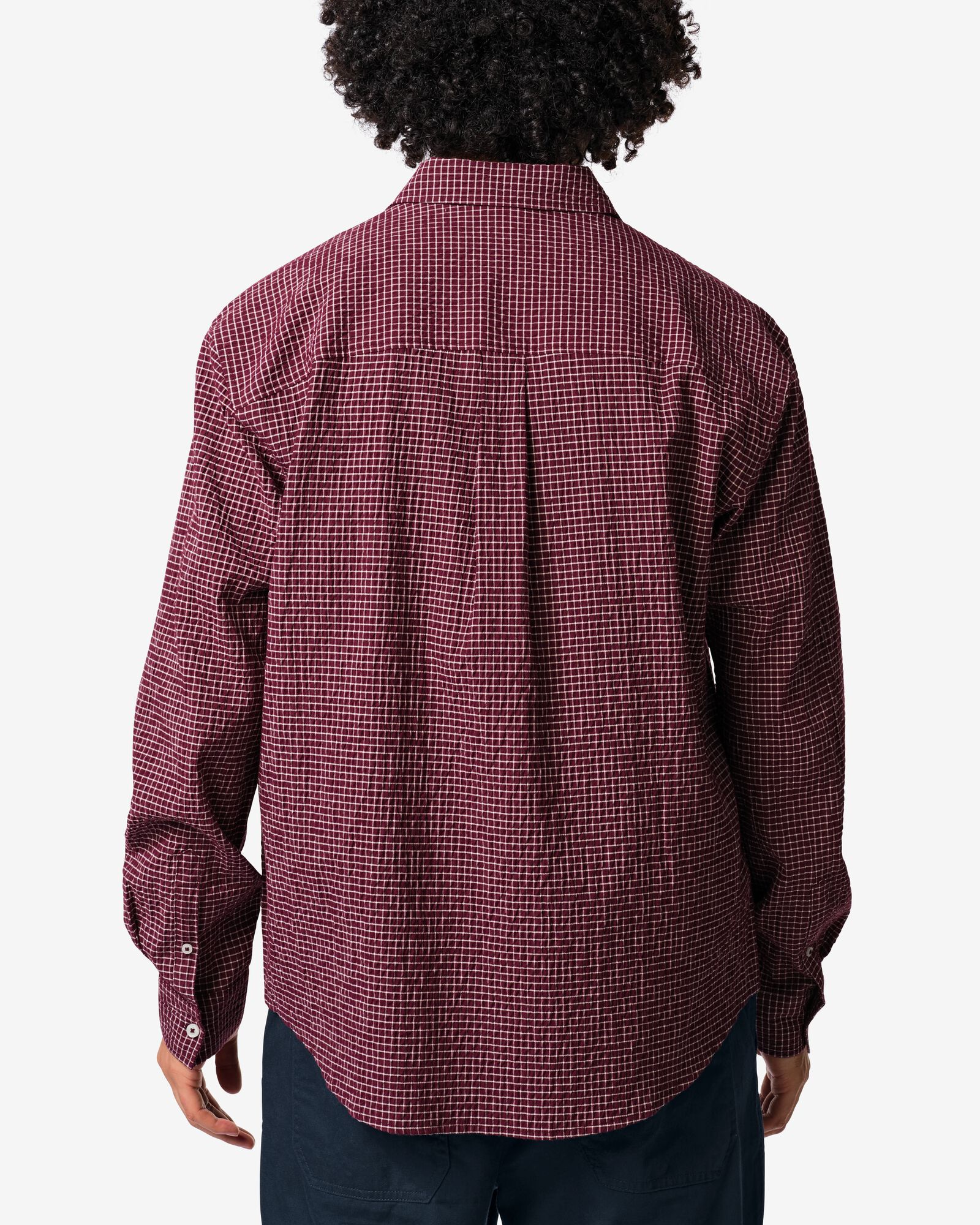 herenoverhemd Maurice seersucker blokken bordeauxrood bordeauxrood - 2140050BURGUNDYRED - HEMA
