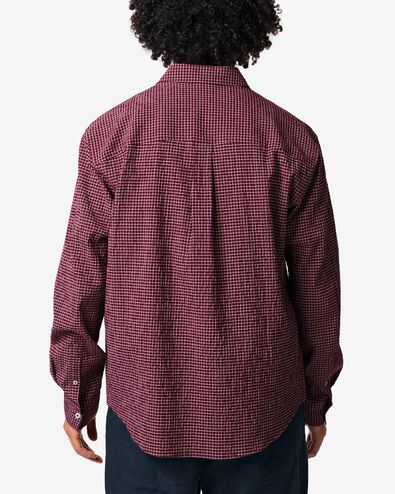 herenoverhemd Maurice seersucker blokken bordeauxrood bordeauxrood - 2140050BURGUNDYRED - HEMA
