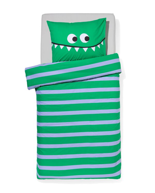 kinderdekbedovertrek 140x200cm zacht katoen monster groen - 5760098 - HEMA